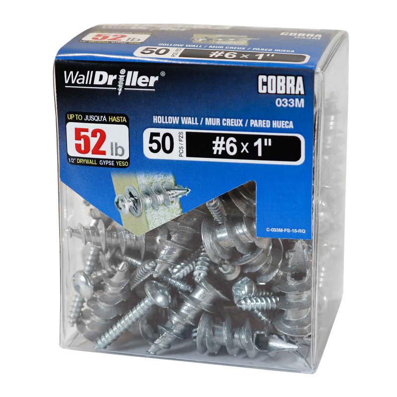 Ancrage en zinc pour mur creux WallDriller #6 x 1", 50units