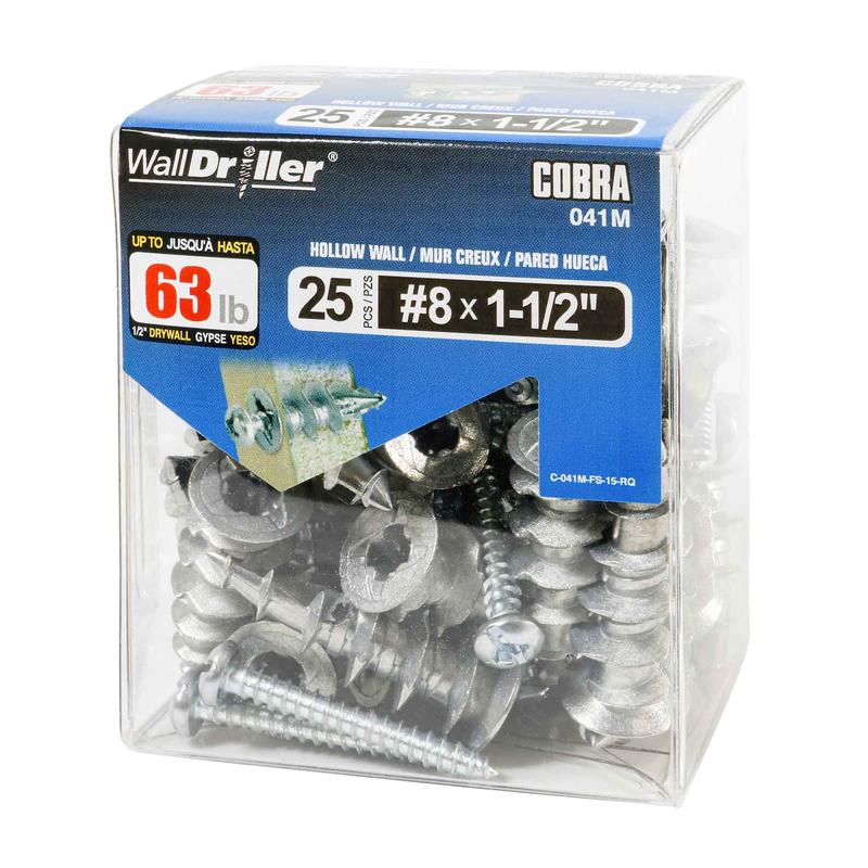 Ancrage en zinc pour mur creux WallDriller #8 x1-1/2", 25units