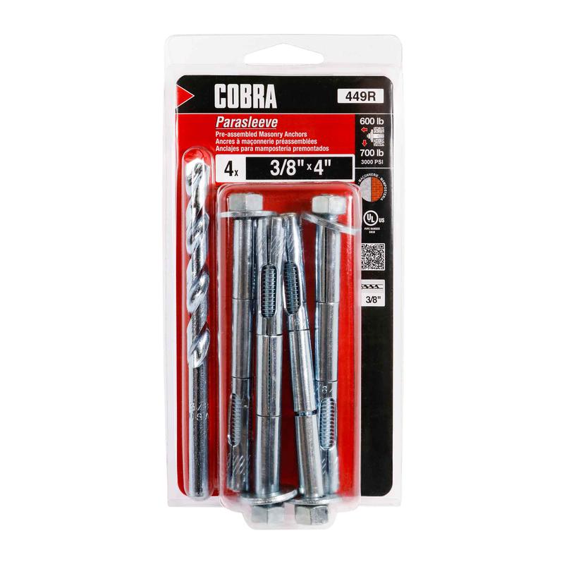 Ancrage plaqu zinc pour bton Parasleeve de 3/8" x 4", 4 units