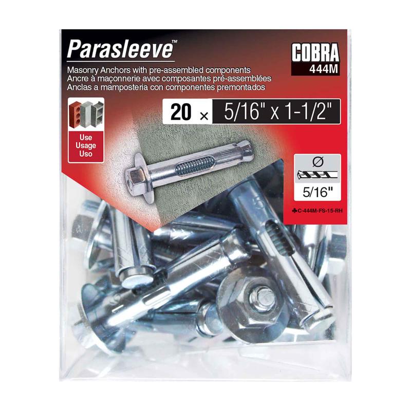 Ancrage plaqu zinc pour bton Parasleeve de 5/16" x1-1/2", 20 units