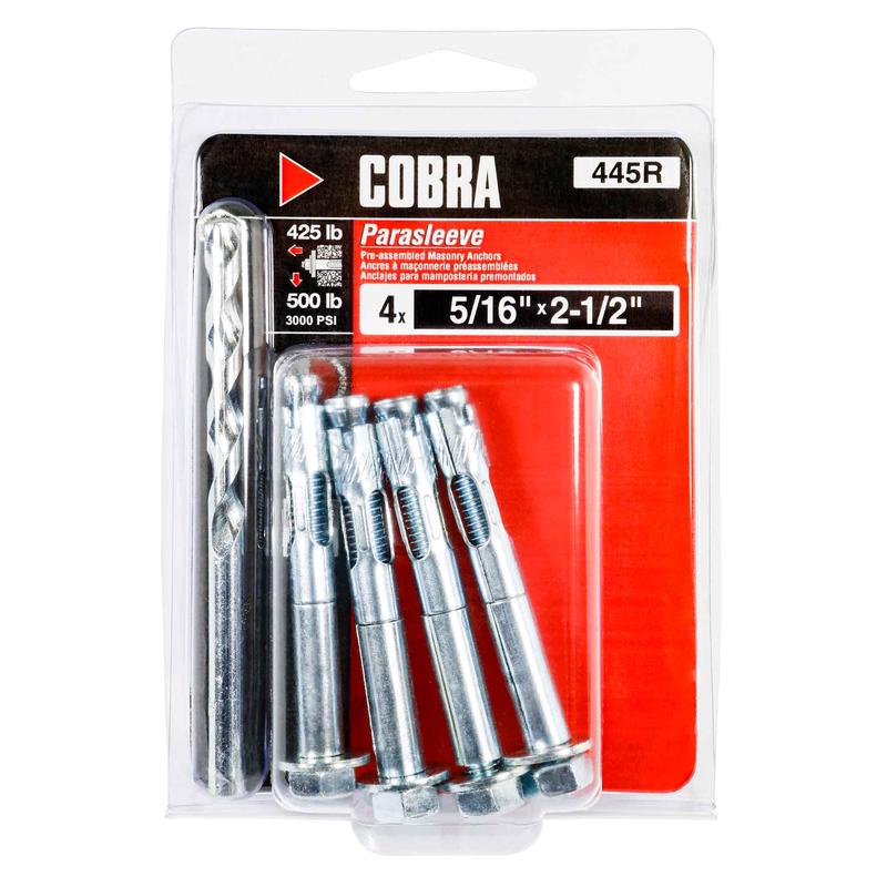 Ancrage plaqu zinc pour bton Parasleeve de 5/16" x2-1/2", 4 units