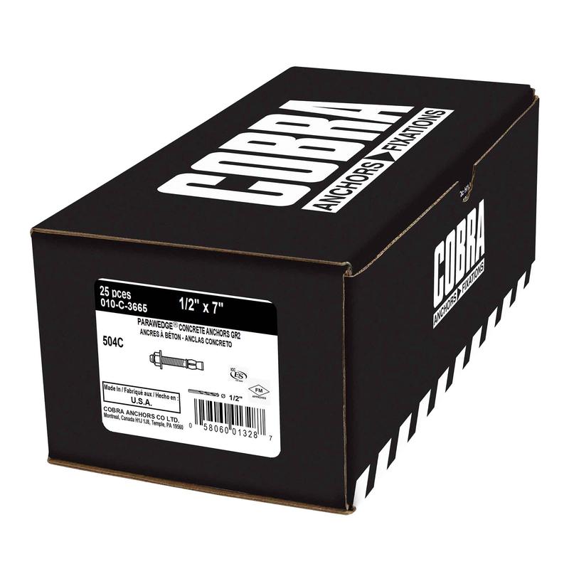 Ancrage plaqu zinc pour bton Parawedge de 1/2" x 7", 25units