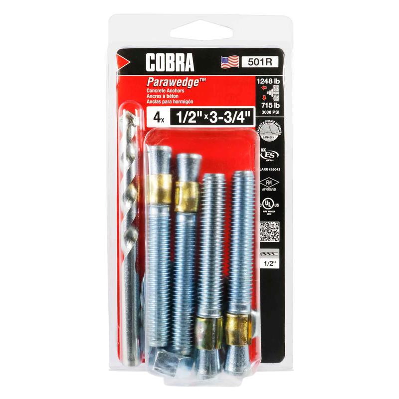 Ancrage plaqu zinc pour bton Parawedge de 1/2" x3-3/4", 4 units