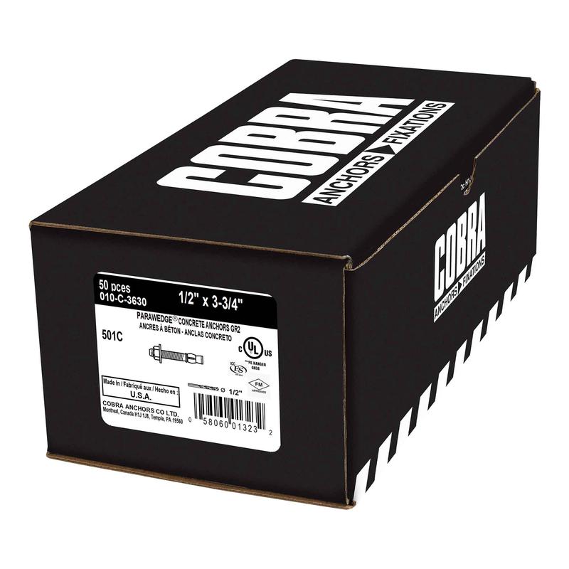 Ancrage plaqu zinc pour bton Parawedge de 1/2" x3-3/4", 50units