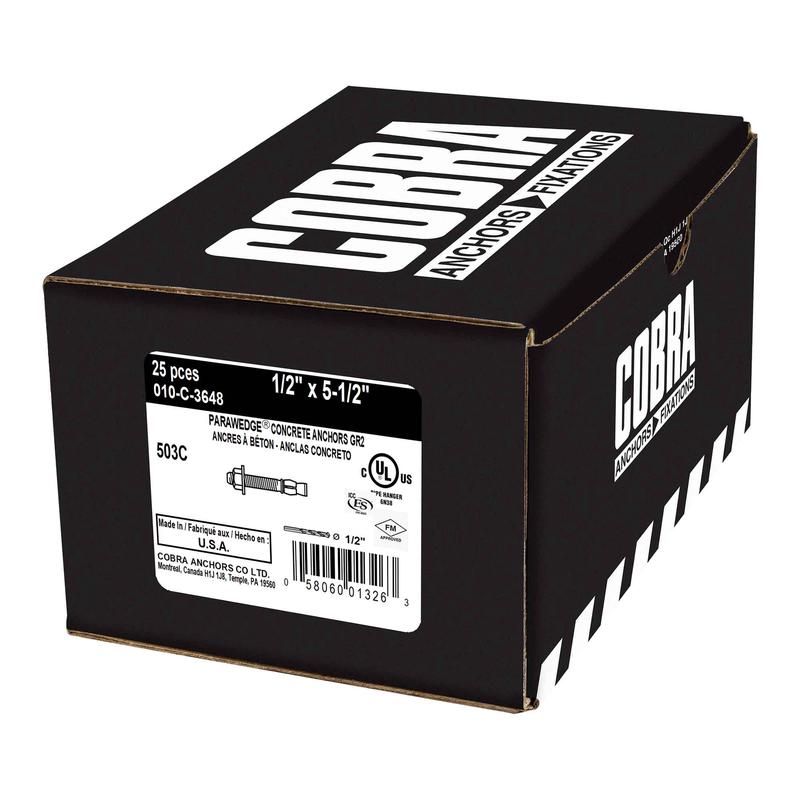 Ancrage plaqu zinc pour bton Parawedge de 1/2" x5-1/2", 25units