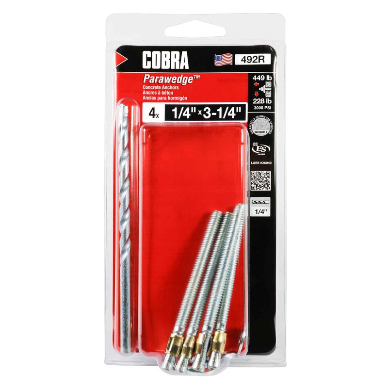 Ancrage plaqu zinc pour bton Parawedge de 1/4" x3-1/4", 4 units