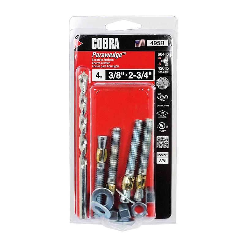 Ancrage plaqu zinc pour bton Parawedge de 3/8" x 2-3/4", 4 units