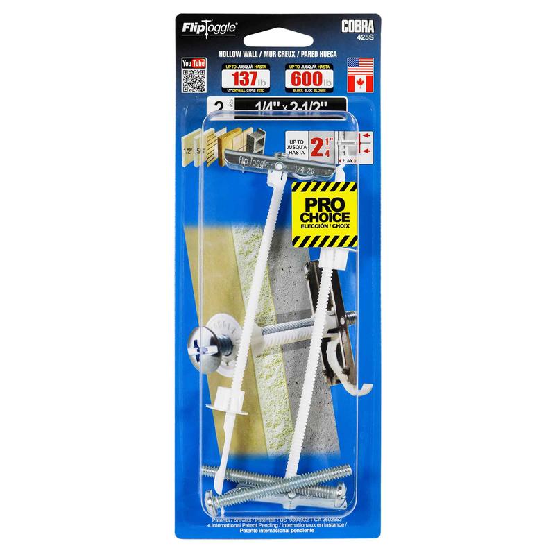 Ancrages pour murs creux FlipToggle de 1/4" x2-1/2", 2units