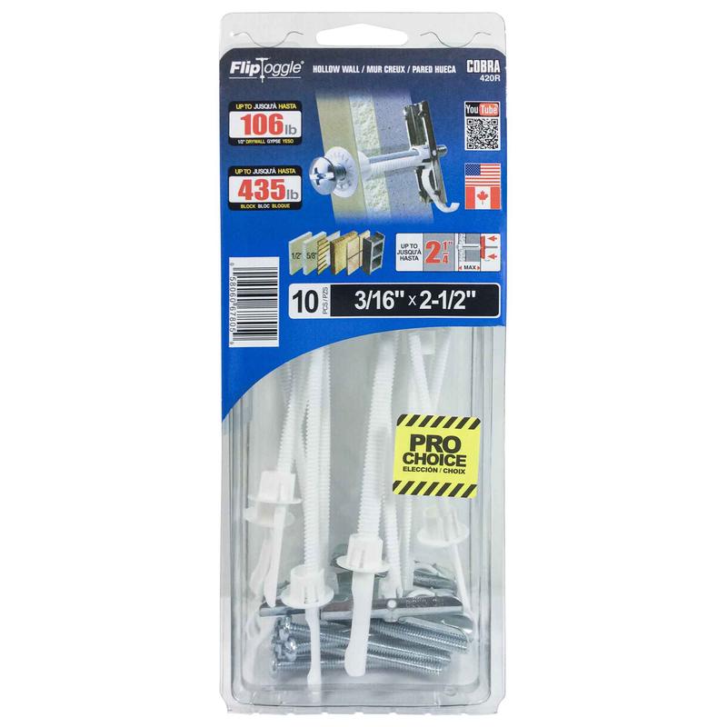 Ancrages pour murs creux FlipToggle de 3/16" x2-1/2", 10units