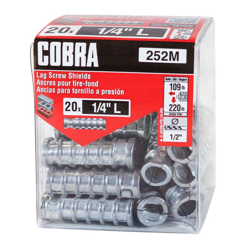 Ancre pour tire-fond de 1/4" (L), 20 units