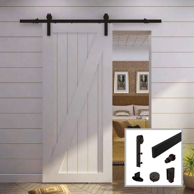 Rail et quincaillerie # 630 en acier noir pour porte  style de grange, 78-3/4"