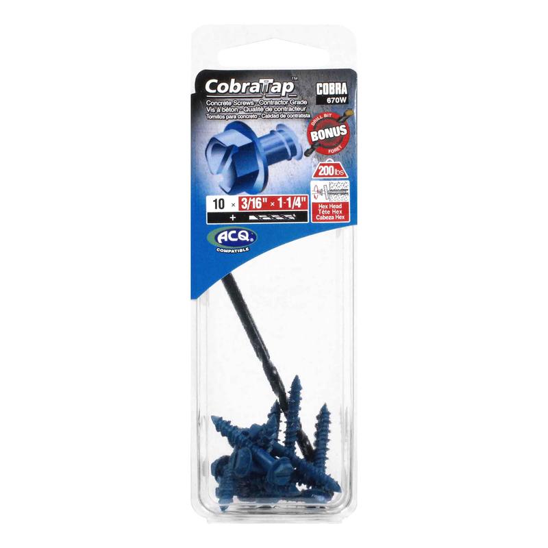 Vis  bton  tte hexagonale CobraTap de 3/16" x 1-1/4", 10 units