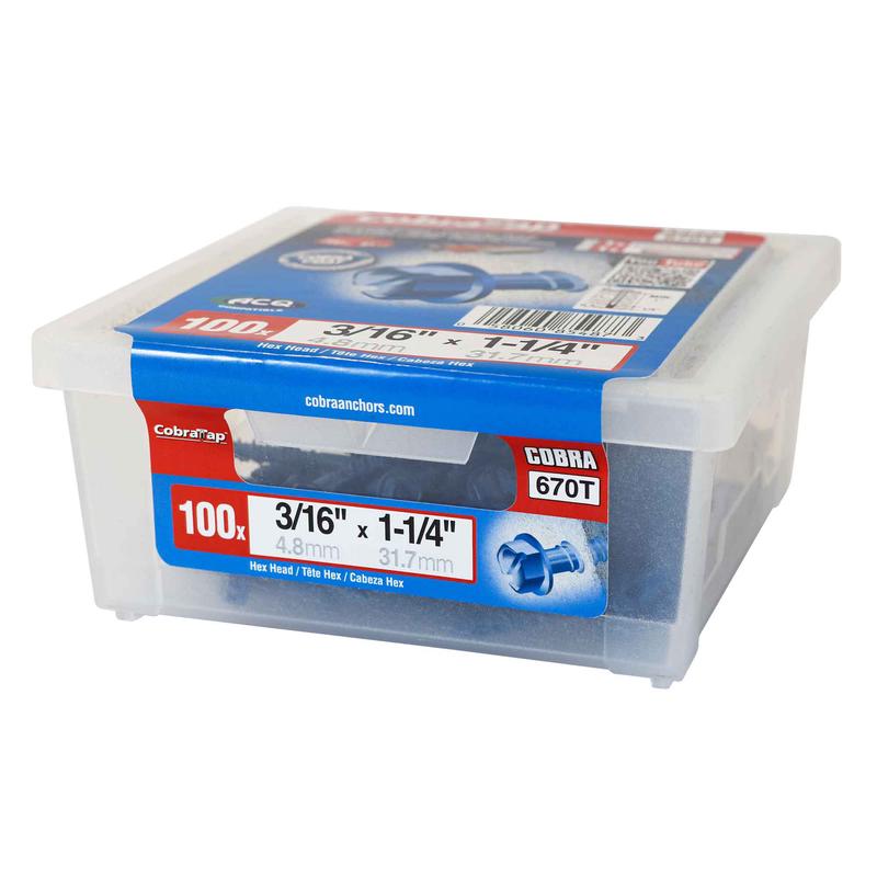 Vis  bton  tte hexagonale CobraTap de 3/16" x 1-1/4", 100 units