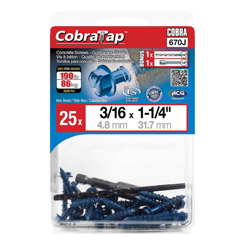 Vis  bton  tte hexagonale CobraTap de 3/16" x 1-1/4", 25 units