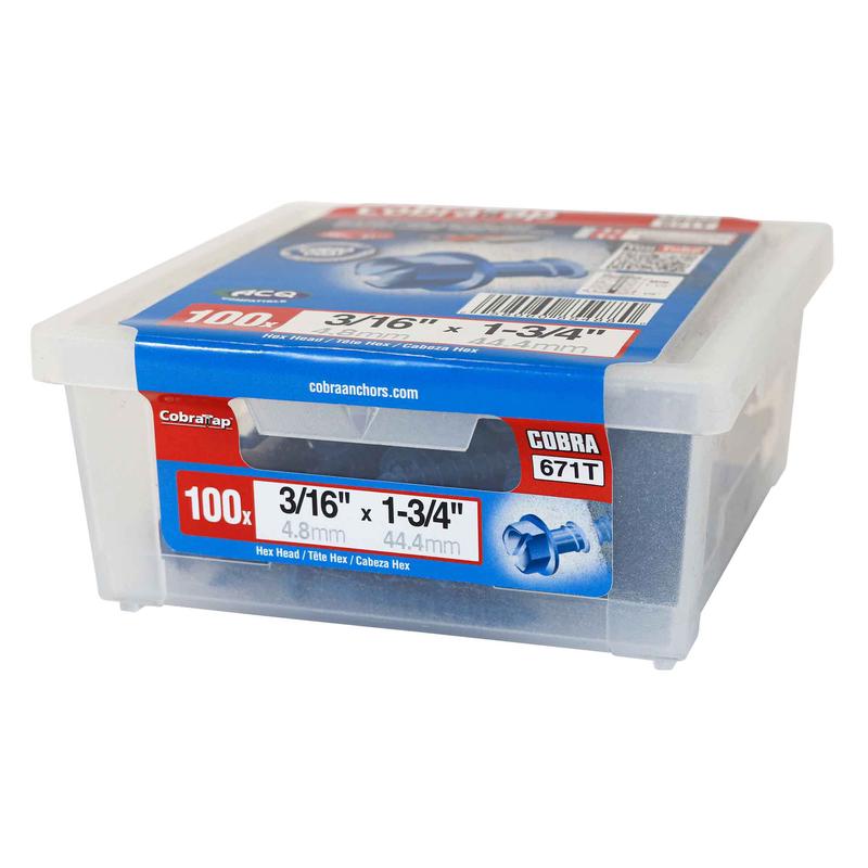 Vis  bton  tte hexagonale CobraTap de 3/16" x 1-3/4", 100 units