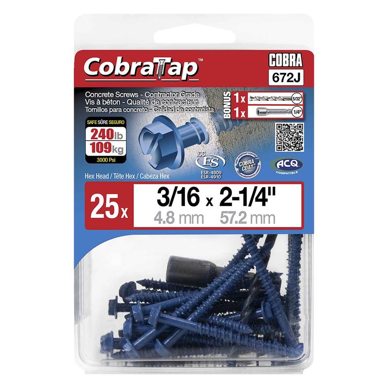 Vis  bton  tte hexagonale CobraTap de 3/16" x 2-1/4", 25 units