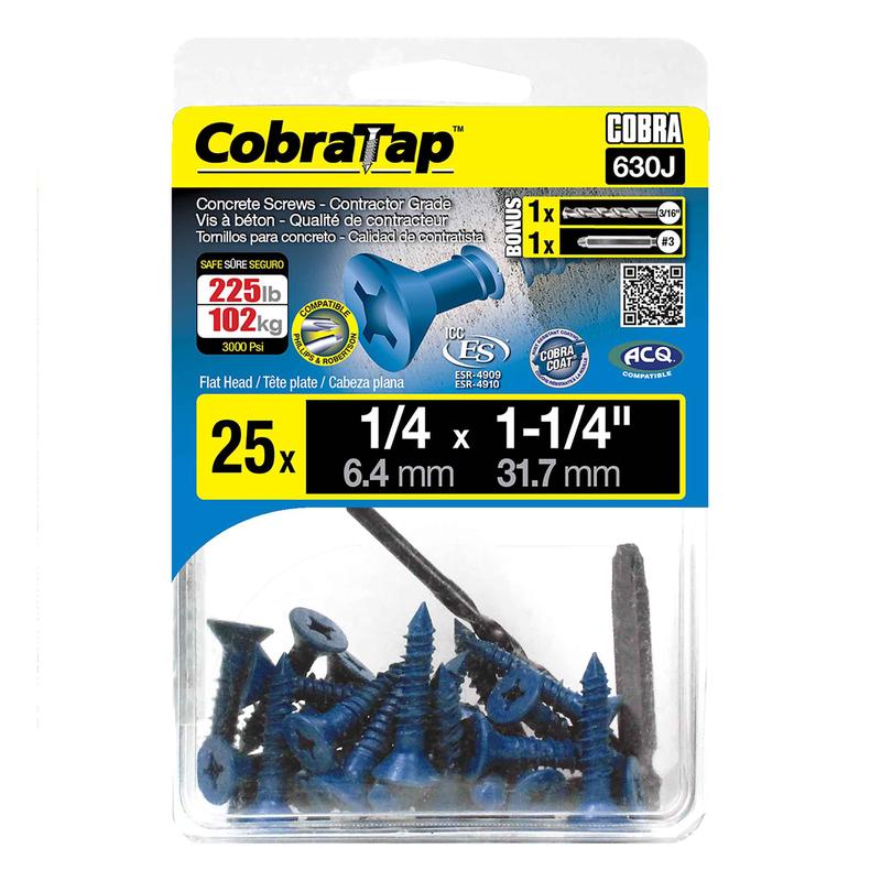 Vis  bton  tte plate CobraTap de 1/4" x 1-1/4", 25 units