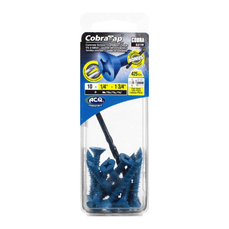 Vis  bton  tte plate CobraTap de 1/4" x 1-3/4", 10 units