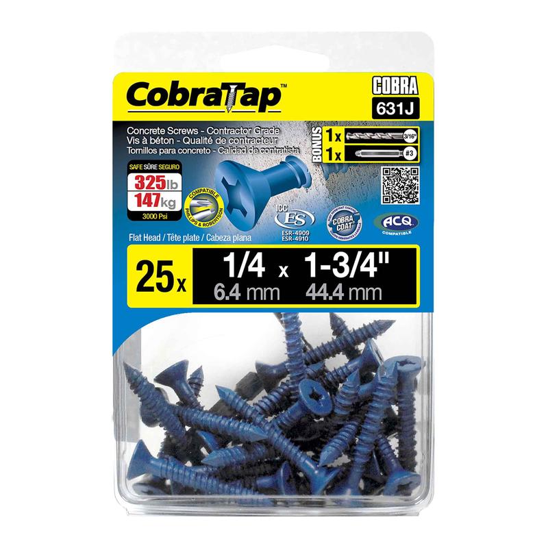 Vis  bton  tte plate CobraTap de 1/4" x 1-3/4", 25 units