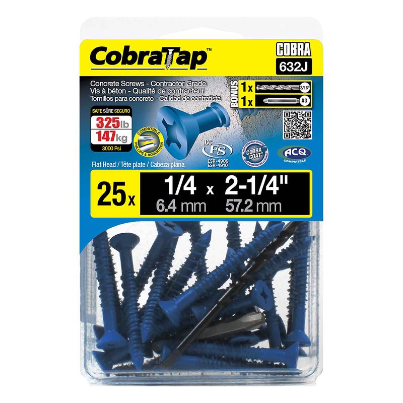 Vis  bton  tte plate CobraTap de 1/4" x 2-1/4", 25 units