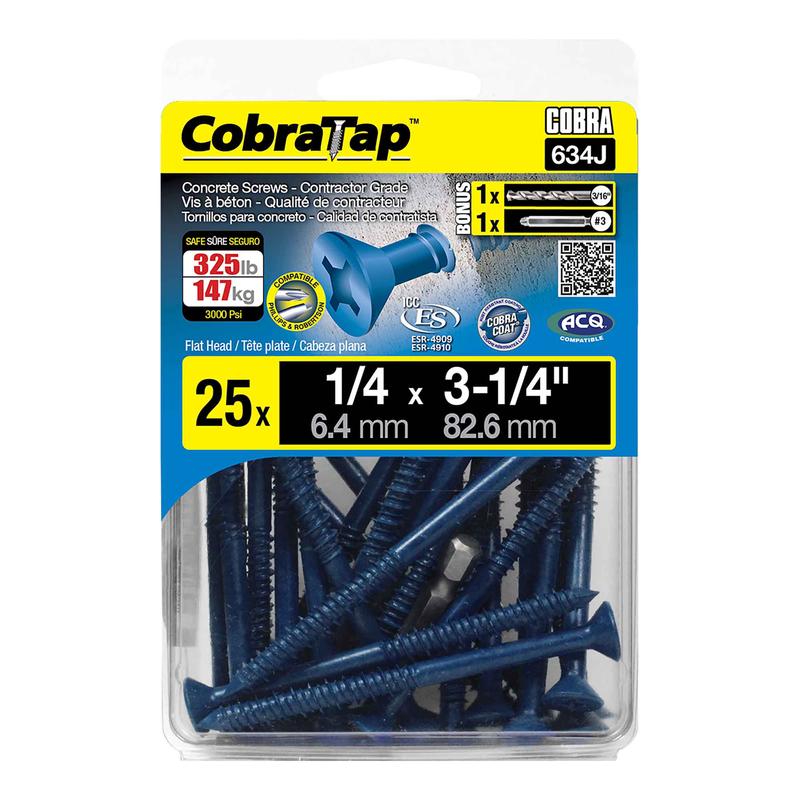 Vis  bton  tte plate CobraTap de 1/4" x 3-1/4", 25 units