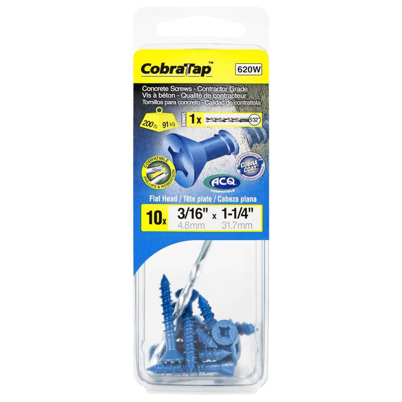 Vis  bton  tte plate CobraTap de 3/16" x 1-1/4", 10 units
