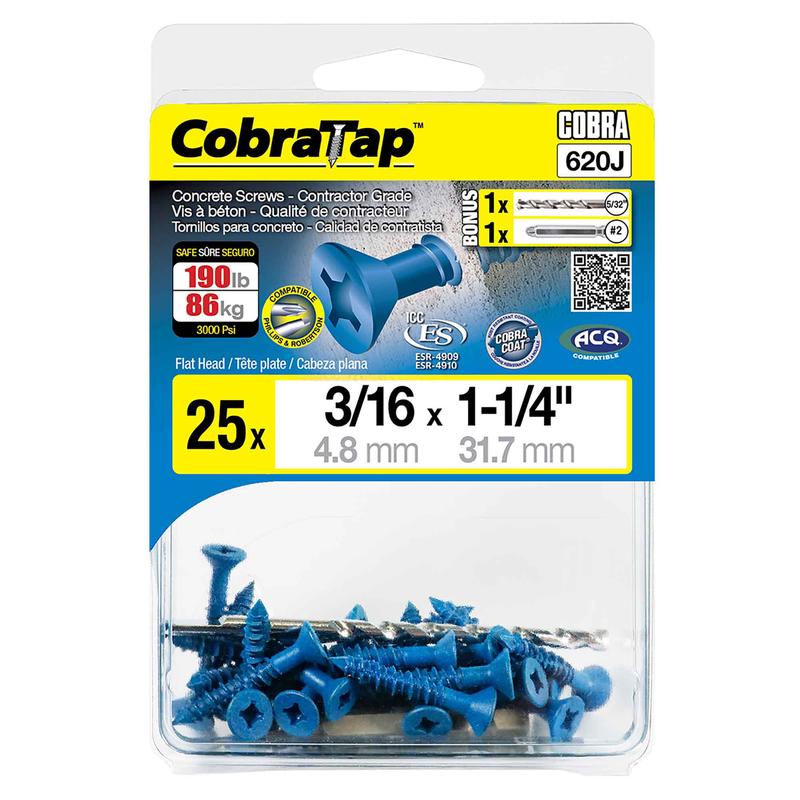 Vis  bton  tte plate CobraTap de 3/16" x 1-1/4", 25 units