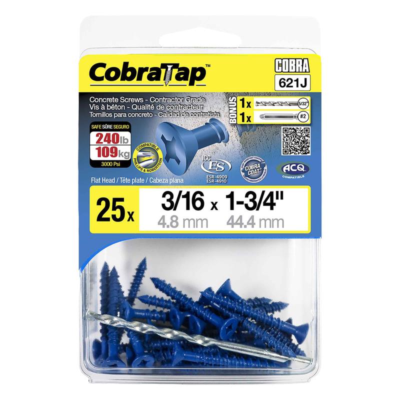 Vis  bton  tte plate CobraTap de 3/16" x 1-3/4", 25 units