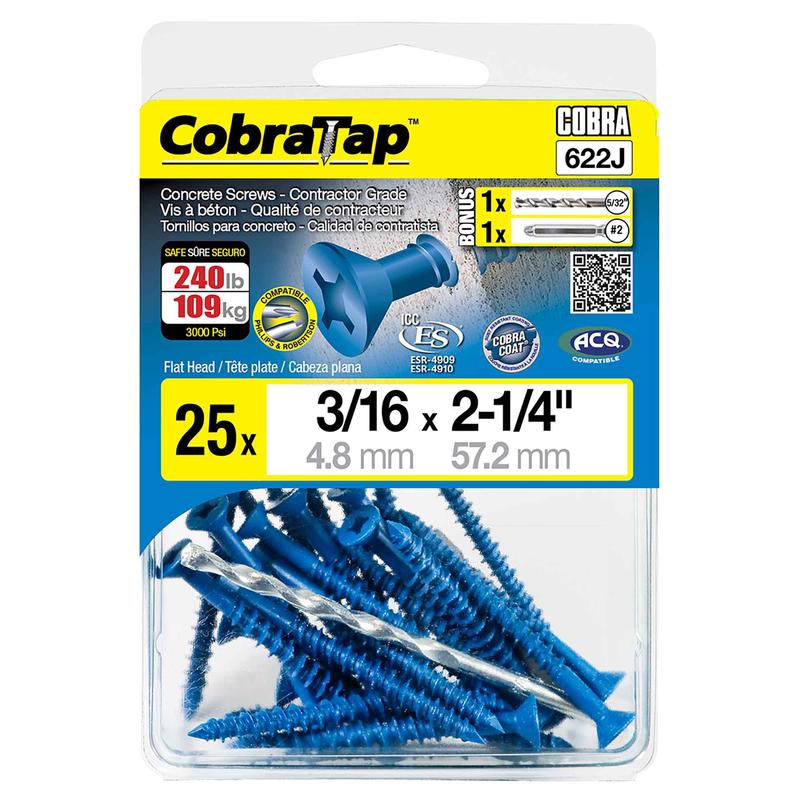 Vis  bton  tte plate CobraTap de 3/16" x 2-1/4'', 25 units