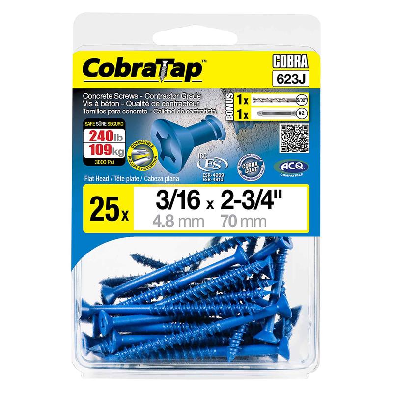 Vis  bton  tte plate CobraTap de 3/16" x 2-3/4", 25 units