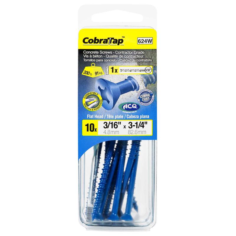 Vis  bton  tte plate CobraTap de 3/16" x 3-1/4", 10 units