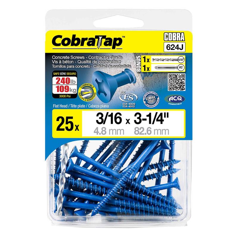 Vis  bton  tte plate CobraTap de 3/16" x 3-1/4", 25 units