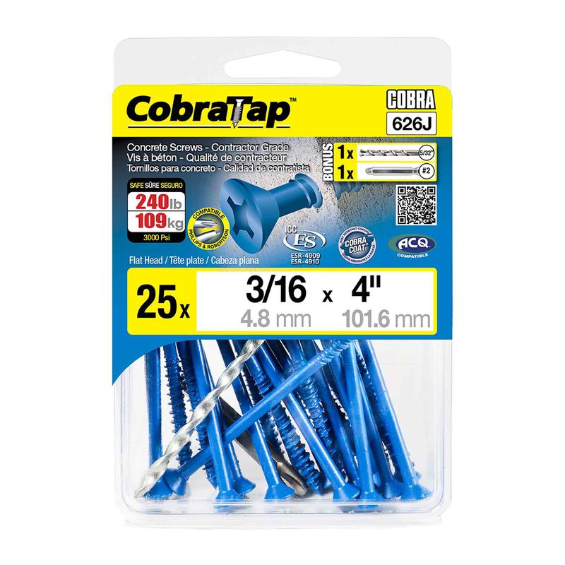 Vis  bton  tte plate CobraTap de 3/16" x 4", 25 units