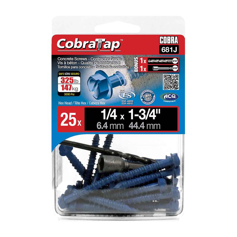 Vis  bton  tte hexagonale CobraTap de 1/4" x 1-3/4", 25 units