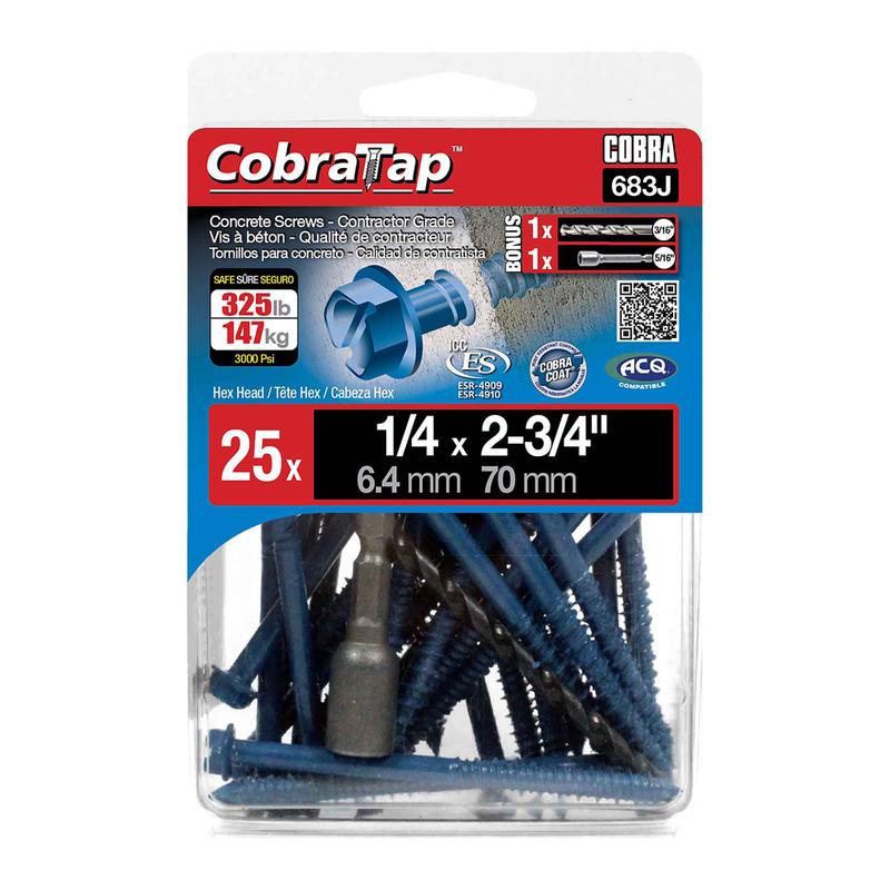 Vis  bton  tte hexagonale CobraTap de 1/4" x 2-3/4", 25 units