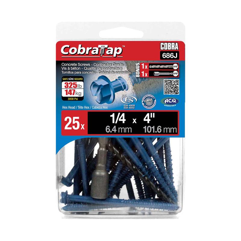 Vis  bton  tte hexagonale CobraTap de 1/4" x 4", 25 units