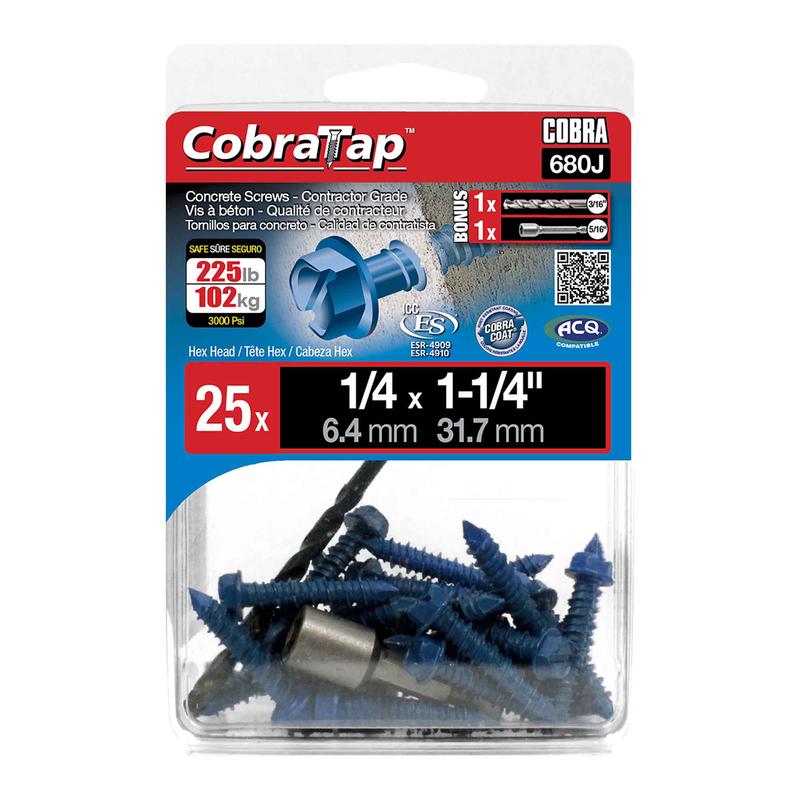 Vis  bton  tte hexagonale CobraTap de 1/4" x1-1/4", 25 units