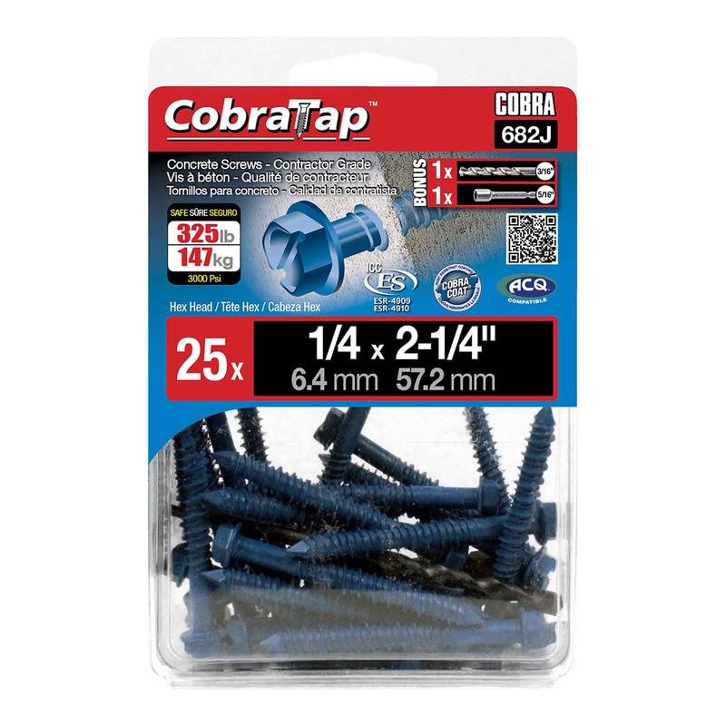 Vis  bton  tte hexagonale CobraTap de 1/4" x2-1/4", 25 units
