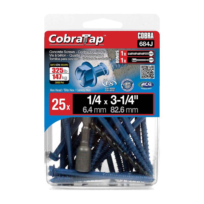 Vis  bton  tte hexagonale CobraTap de 1/4" x3-1/4", 25 units