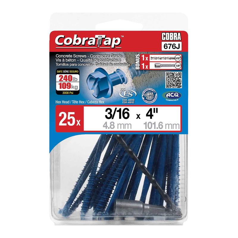 Vis  bton  tte hexagonale CobraTap de 3/16" x 4", 25 units