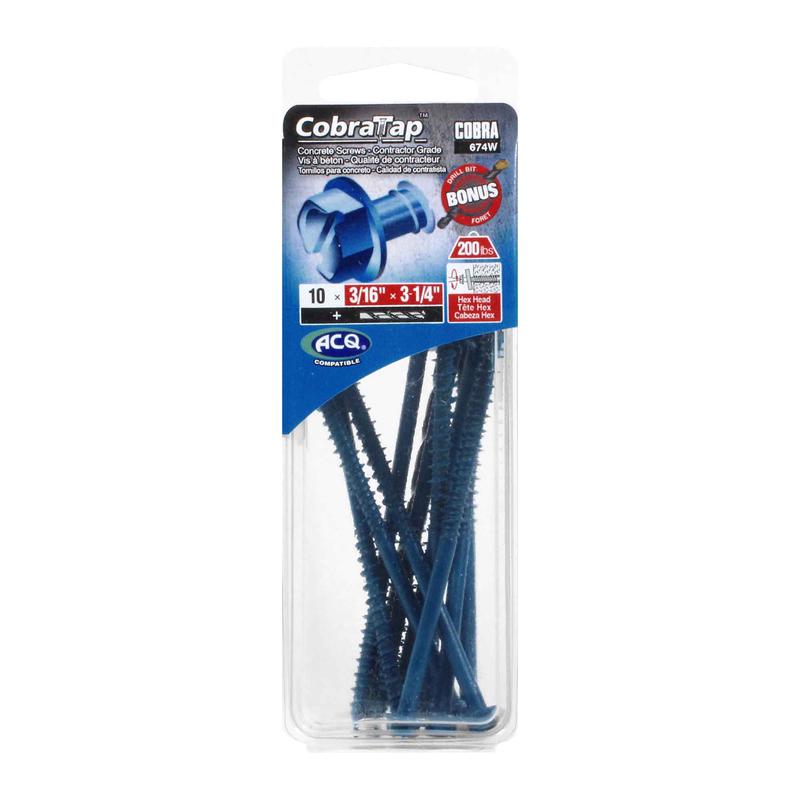 Vis  bton  tte hexagonale CobraTap de 3/16" x3-1/4", 10 units