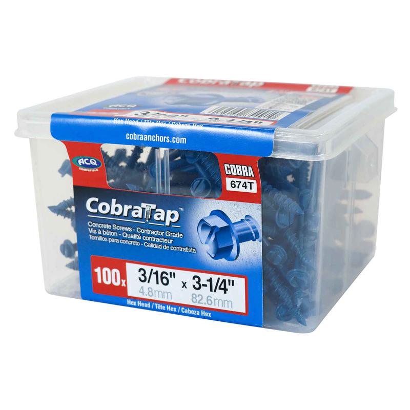 Vis  bton  tte hexagonale CobraTap de 3/16" x3-1/4", 100 units
