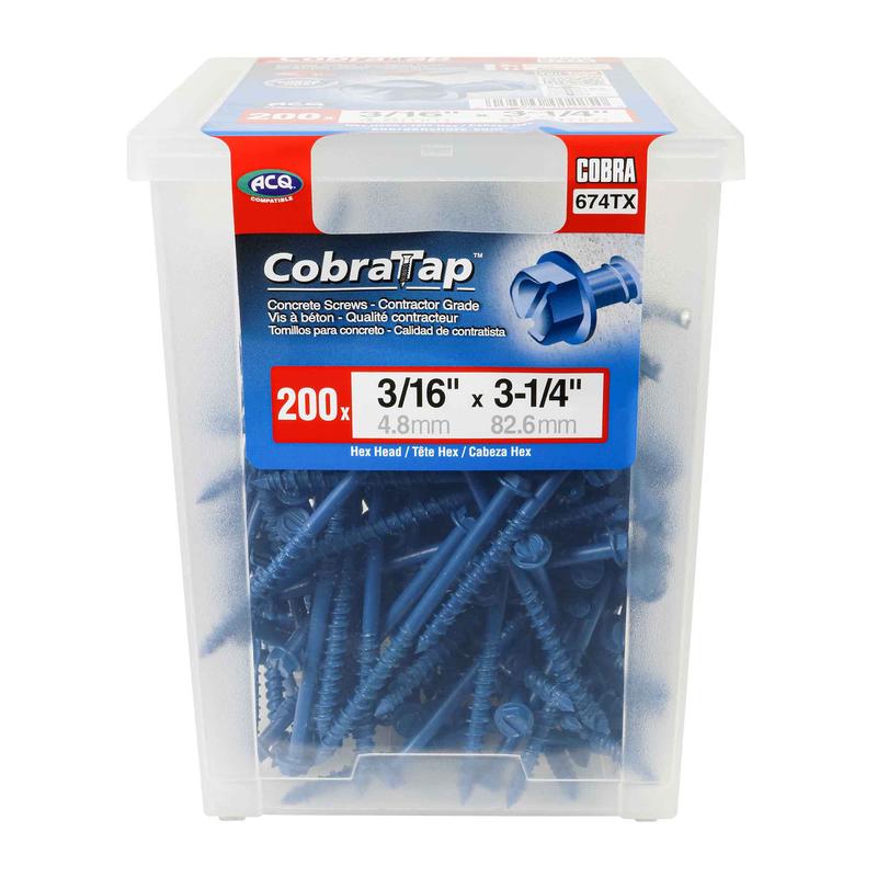 Vis  bton  tte hexagonale CobraTap de 3/16" x3-1/4", 200 units