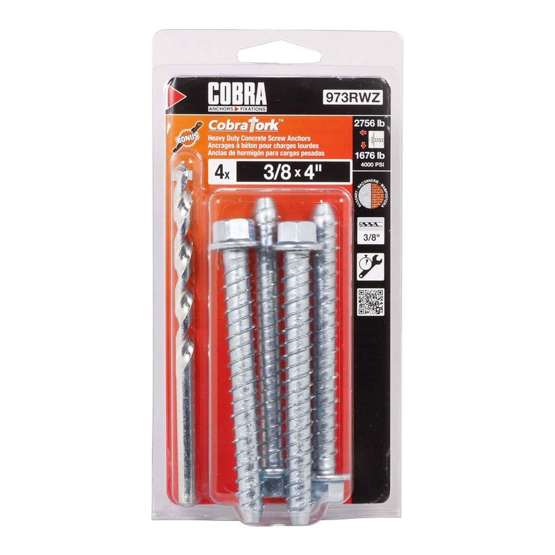 Vis d'ancrage plaqu zinc pour bton CobraTork de 3/8" x 4", 4 units