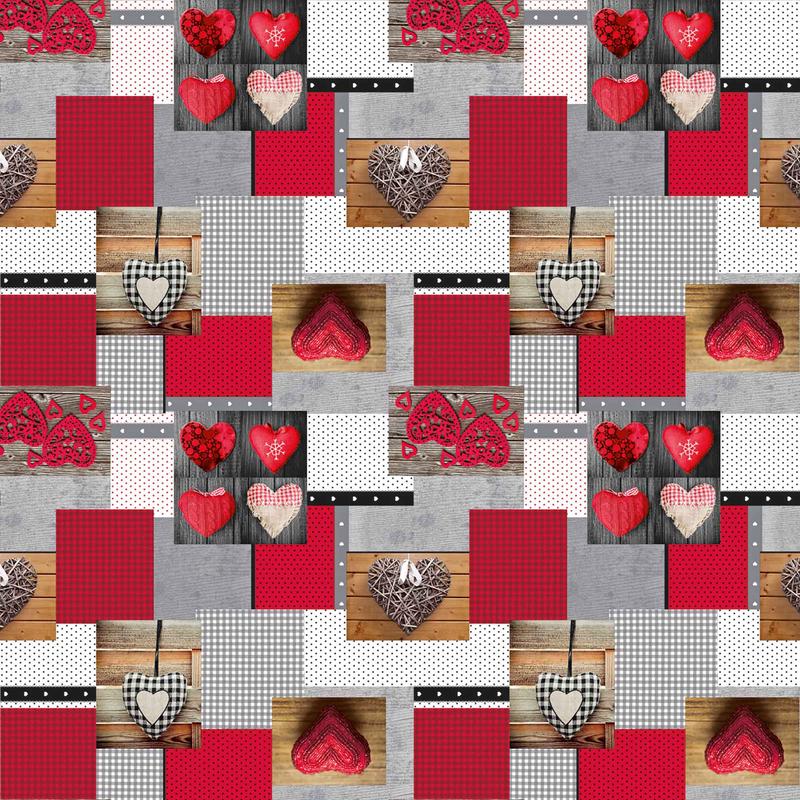 Revtement de table avec motifs de curs et carreaux, 55'' x 65' (vendu au pied linaire)