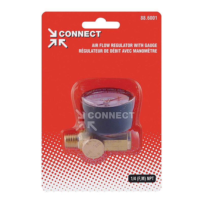 Rgulateur de dbit d'air comprim avec manomtre, 1/4 (F) NPT x 1/4 (M) NPT