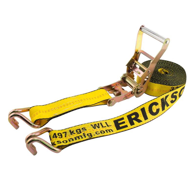 Sangle  cliquet robuste avec doubles crochets en ''J'' et rsistance  la rupture de 10 000 lb, 2" x 27'
