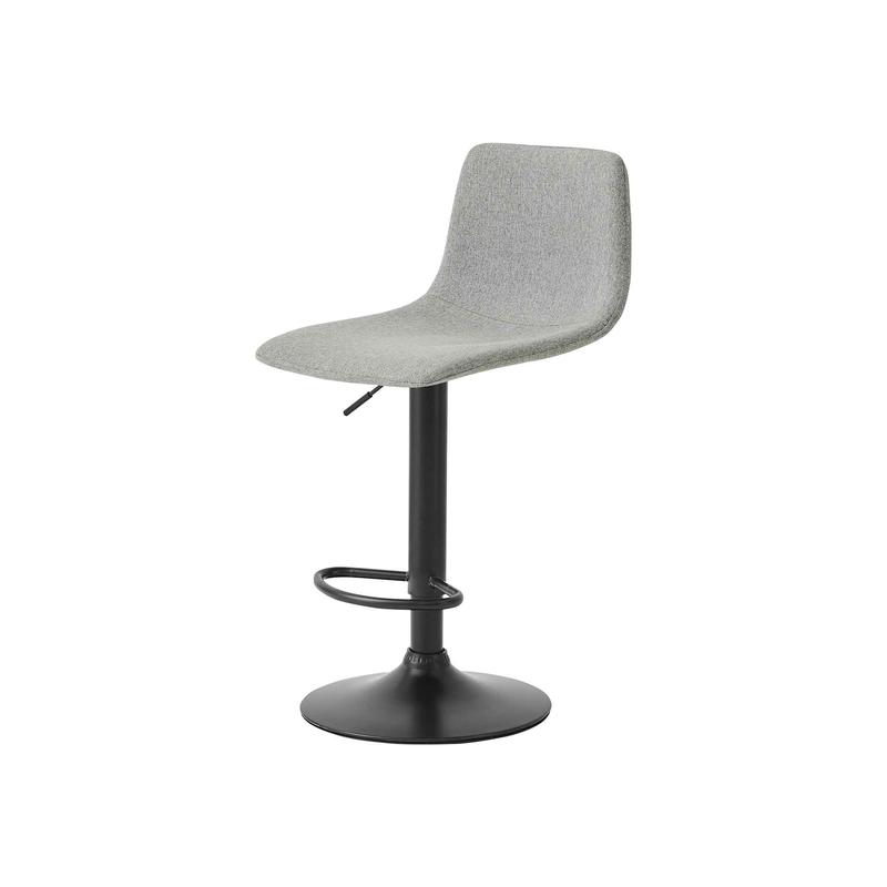 Tabouret avec assise en tissu de couleur gris ple et base en mtal noir