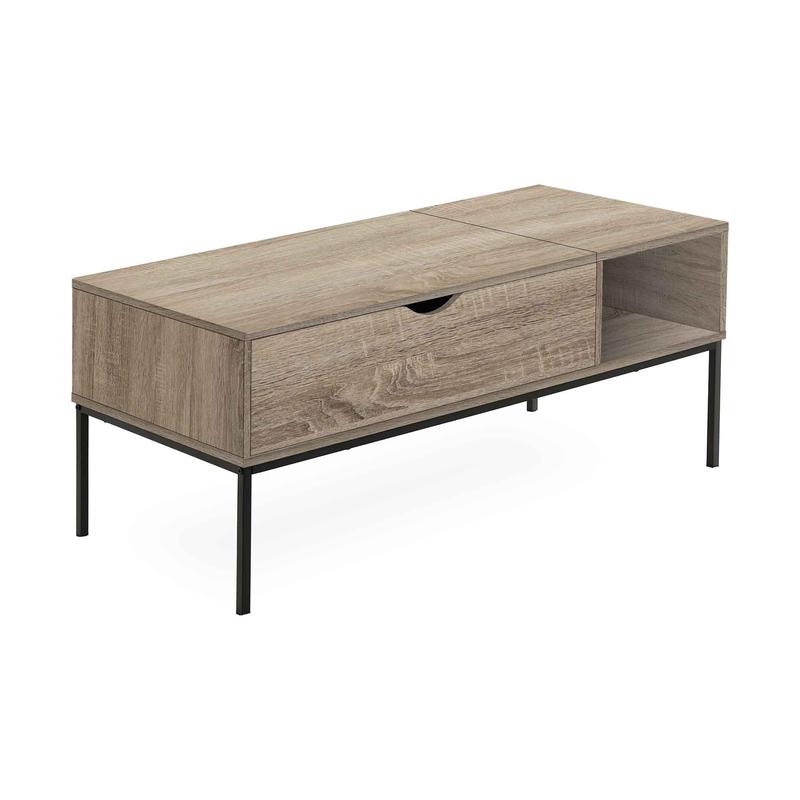 Table de salon taupe fonce avec structure en mtal noir, 42" x 20" x 18"