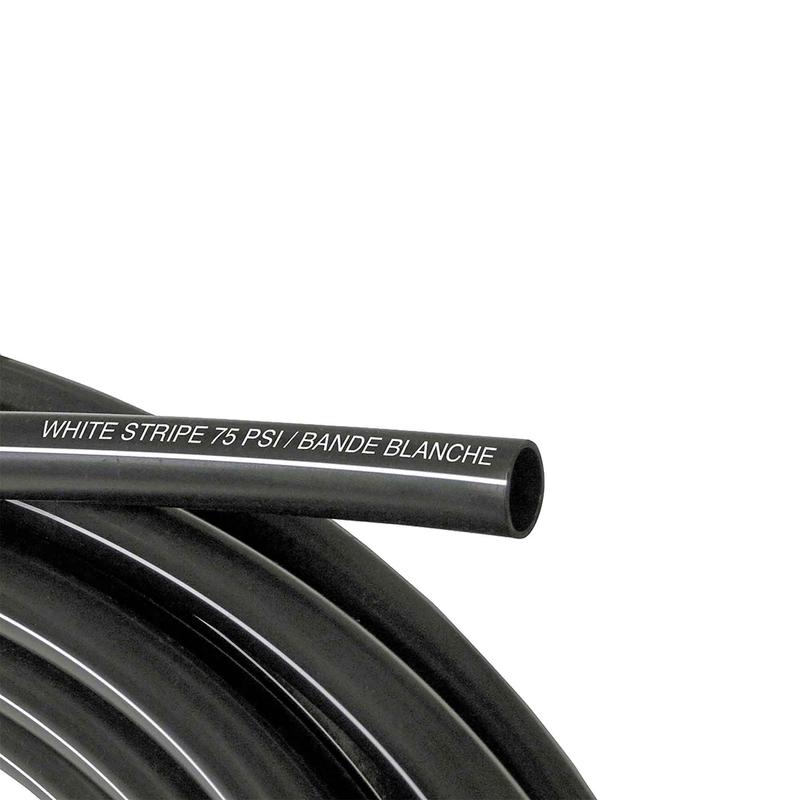Tuyau STD en polythylne noir avec bande blanche, 3/4" x 2 500'